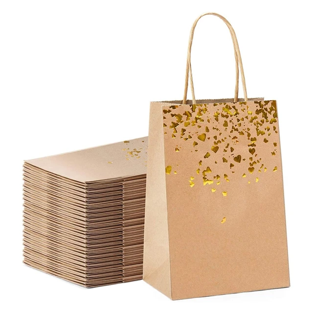 Bolsas de papel Kraft con asas para regalo, bolsas pequeñas de 20x16x8cm  para compras, embalaje de