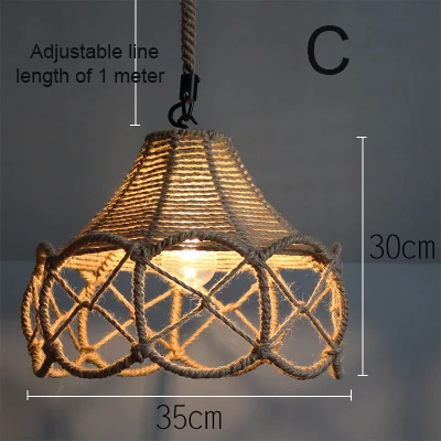 Винтажная Подвесная лампа пеньковая веревка Подвесная лампа для дома спальни гостиной промышленные подвесные светильники - Цвет корпуса: C