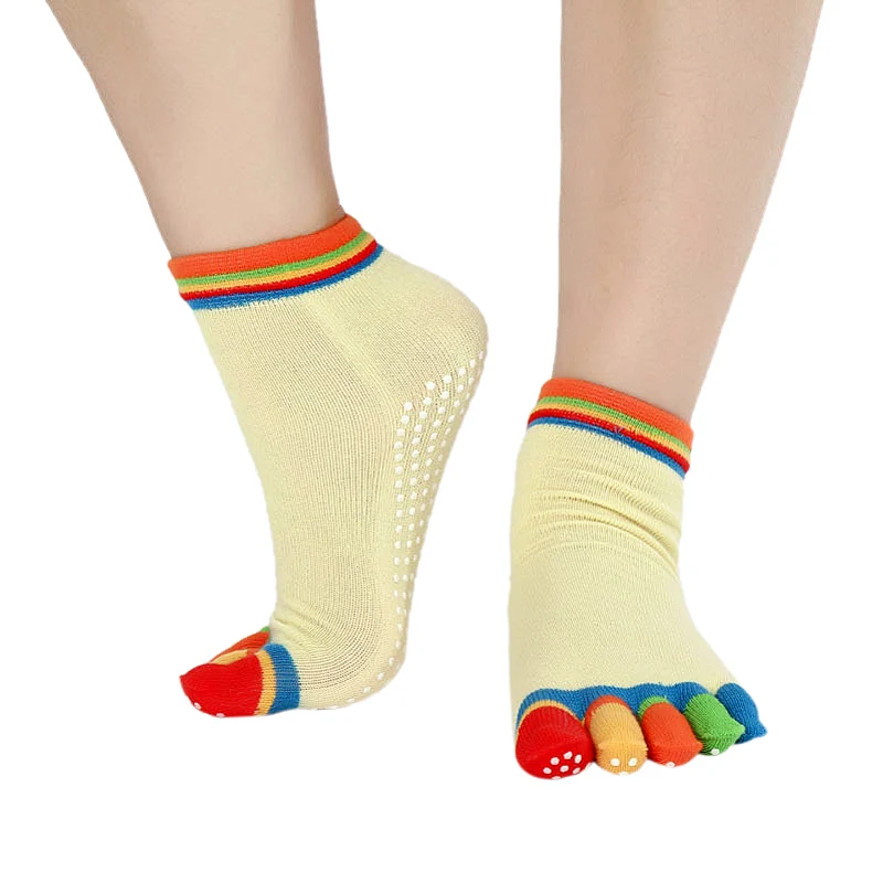 colorful yellow Женские нескользящие носки для йоги, нескользящие носки, женские носки для балета, танцев, тренажерного зала, фитнеса, пилатеса, балета - Цвет: colorful yellow
