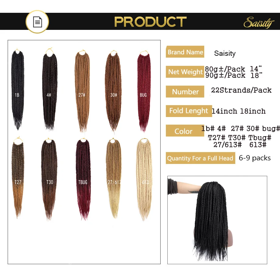 Saisity Ombre Fiber Synthetic Braiding Hair Bulk Crochet Braids Micro Box Braids Crochet Hair