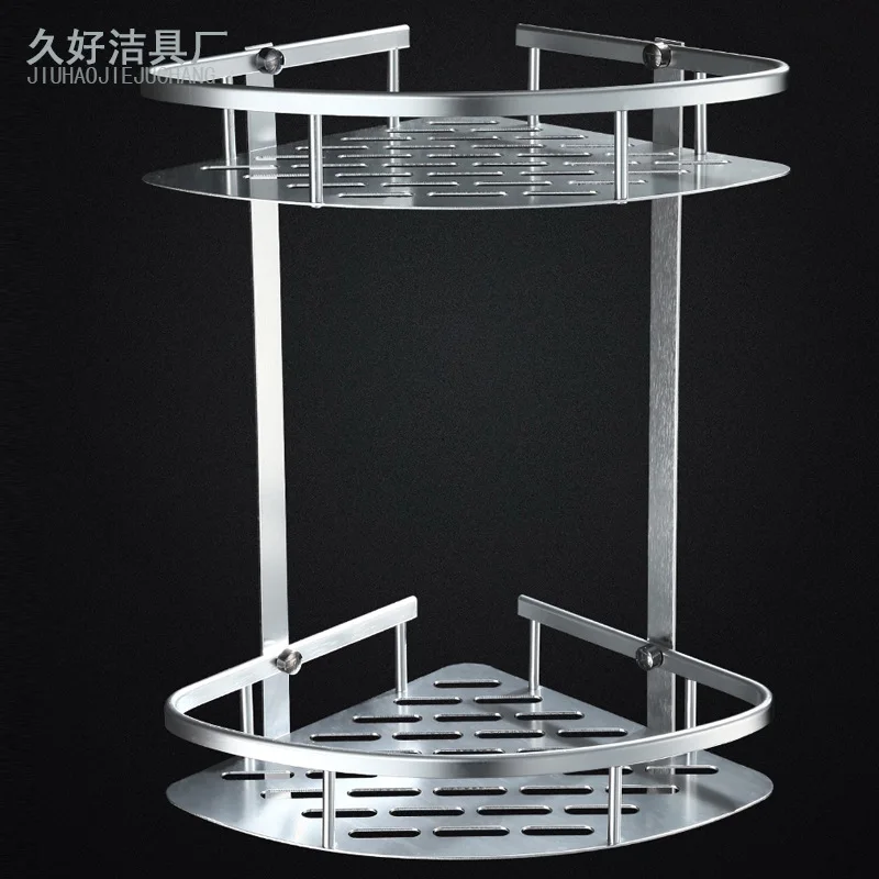 

Bathroom Triangular Storage Shelf Alumimum Material Oxide Light Double Layer Thick Heightening Punched Nailless Dual-Use