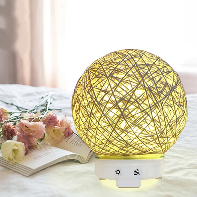 Creative Handmade Rattan Ball Ultrasonic Aromatherapy Machine Air Humidifier with LED Night Light Timing Spray Function EU Plug