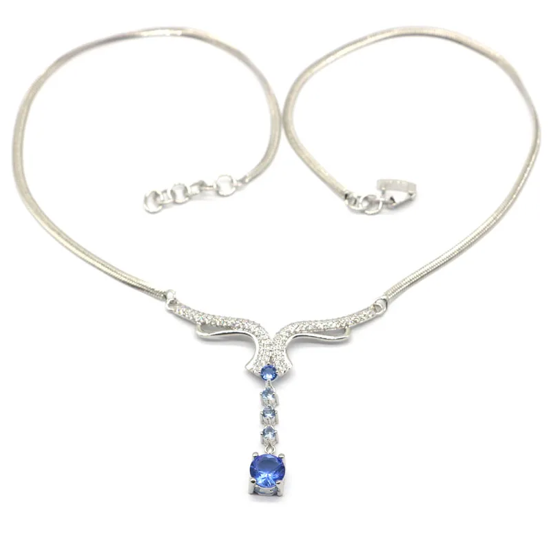 53x51mm Gorgeous Deep Blue Sapphire Blood Ruby Bright Zircon For Women Silver Necklace 19-20inch | Украшения и аксессуары