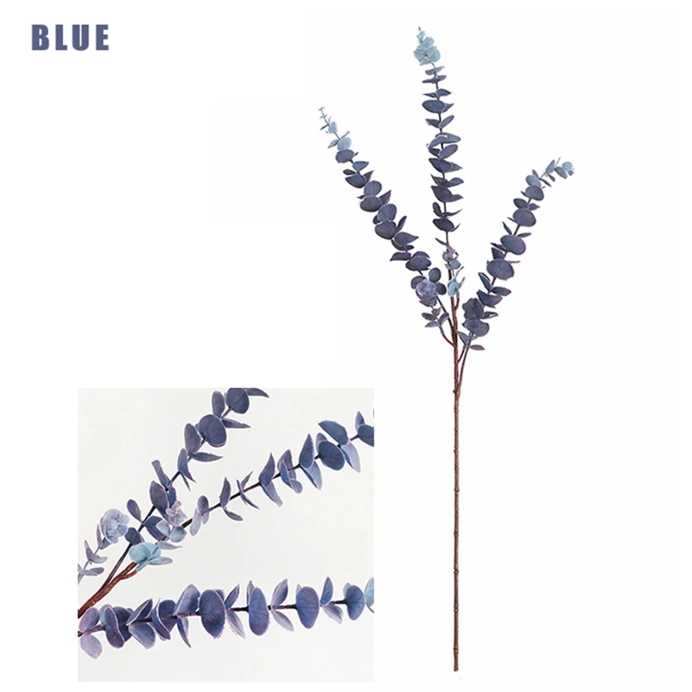 3 ветки искусственные растения листья эвкалипта ветка дерева листва домашний декор свадебные принадлежности для вечеринок - Цвет: Синий