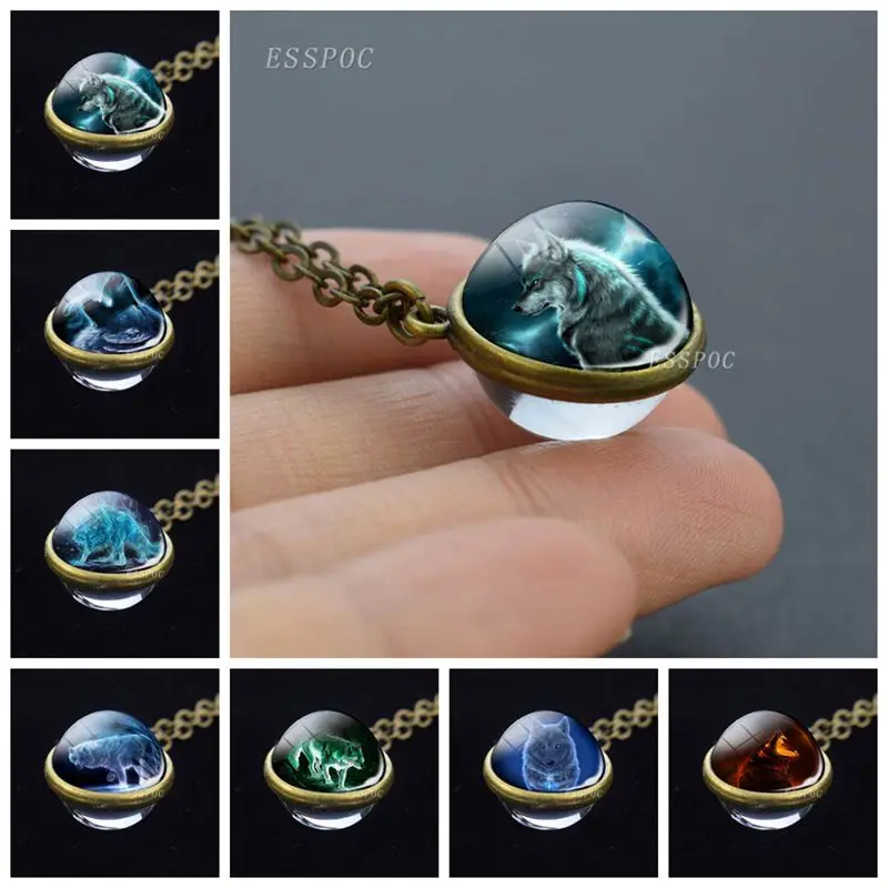 Волчья сфера шар стекло ожерелье волк двусторонний стеклянный шар кулон ...