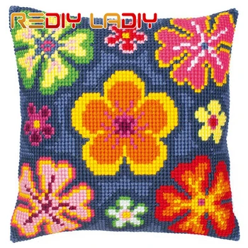 

Cross Stitch Cushion Sunflower on Blue Make Your Own Pillow Chunky Cross Stitch Kits Pre-Printed Canvas Acrylic Yarn Pillow Case