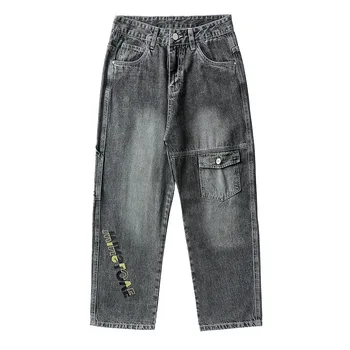 

Korean Fashion Men Jeans Loose Cropped Jeans Street Wear Hip Hop Jeans Men Workwear Pants Plus Size 28-42