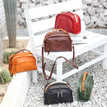 

2020 new leather handbags large capacity contrast color retro handbag messenger bag female bag shoulder bag