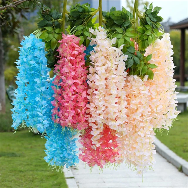 Rotin de fleurs artificielles de glycine pour la décoration murale, plante  pendante, fausses fleurs, jardin de la maison, décoration de mariage, 12  pièces - AliExpress