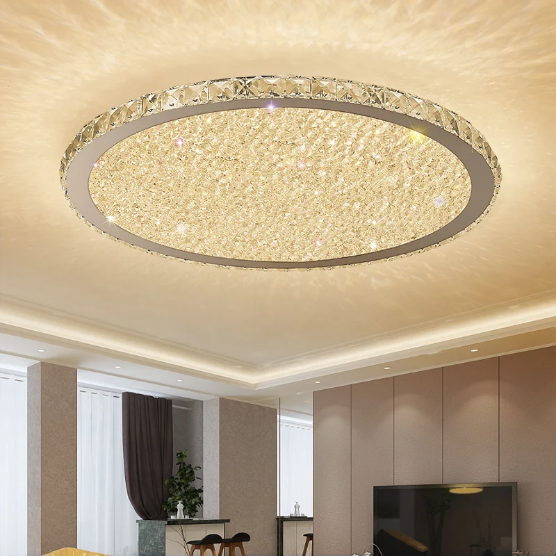 

Concise Modern Led Atmosphere Rectangle Ultrathin Round Main Bedroom Room Crystal Lamps