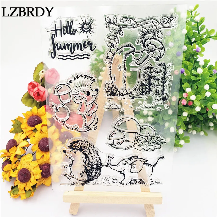 1 팩 귀여운 선인장 코끼리 안녕하세요 편지 버섯 scrapbooking 카드를위한 명확한 고무 우표 크리스마스 실리콘 우표 만들기