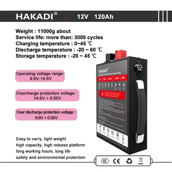 

Lifepo4 12V 120ah lithium iron phosphate battery120000mah with integrated USB interface BMS card and dual USB for UPS + 14.6v 6A