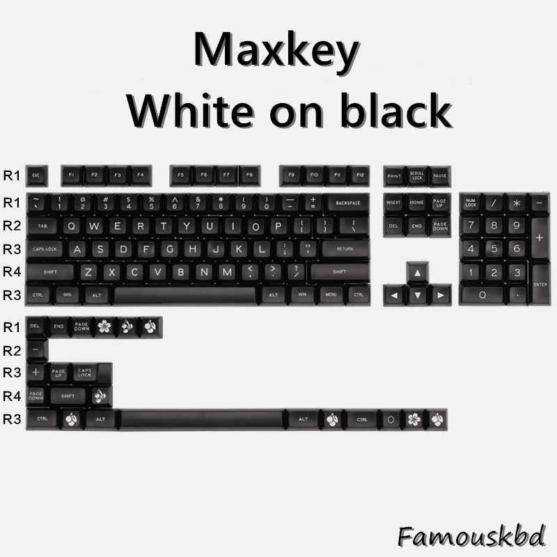 

Maxkey white on black, SA high ABS material 127 key, comfortable knocking feel, suitable for most mechanical keyboards