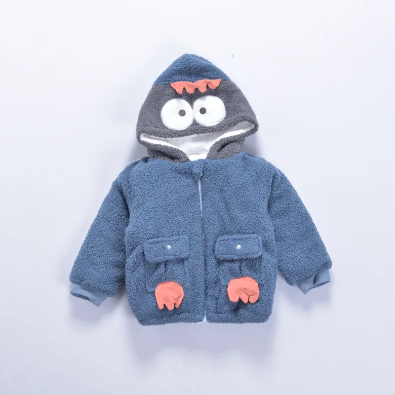 Blue winter new children's jacket casual hooded cashmere sweater plus cotton thickening - Color: Blue