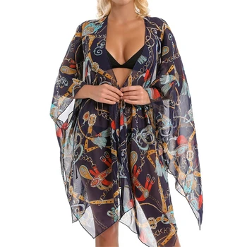 

Women Chiffon Shawl Bikini Cover Up Boho Lady Floral Print Bathing Swimwear Beach Kaftan Cardigan Swimsuits Cover Ups