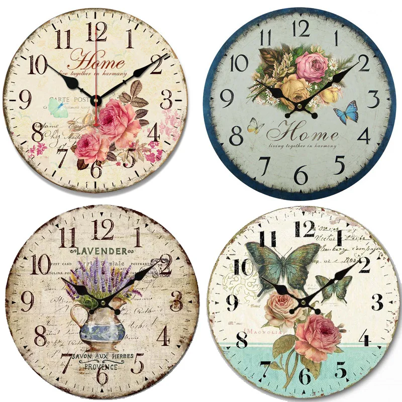 

Wooden Wall Clock Round Modern Design Vintage for Home Kitchen Office Decor Clock Colourful Creative Decoracion Flower