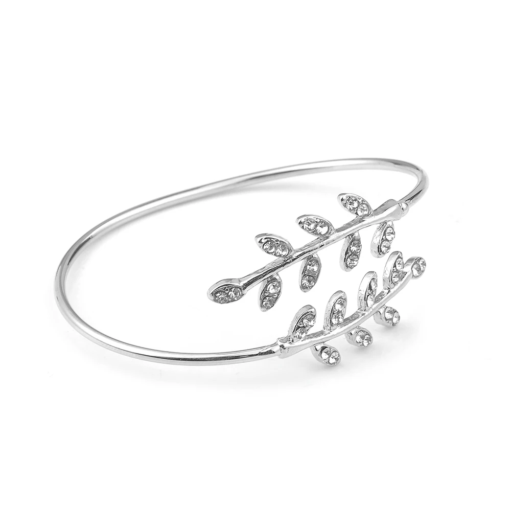 Fashion Jewelry Bracelet Party Rhinestone Leaf Bangles Adjustable Opening Bracelet Bangles for Women Girl Gift bangle bracelet