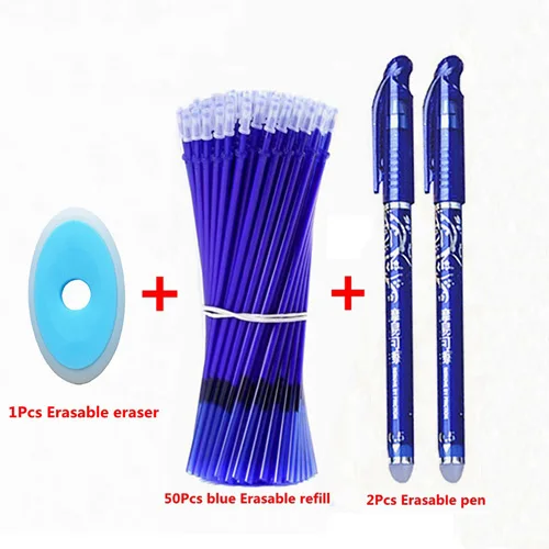 53Pcs/Lot Erasable Pens Refill Set Washable Handle Blue Erasable Gel Pen Rod School Writing Stationery Tool Student Gift Suit - Цвет: 53Pcs blue set-G