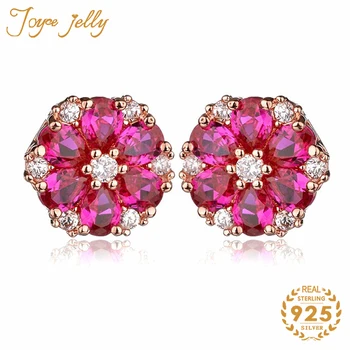 

JoyceJelly Fashion 100% 925 Sterling Silver Stud Earrings for Women Emeral Flower Style Fine Women Jewelry Engagement Wholesale