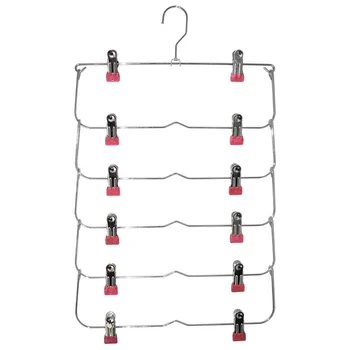 

6 Layer Skirt With Clips Wardrobe Steel Non-Slip Tie Rack Foldable Pants Space Saving Hanger Closet Organizer Trouser