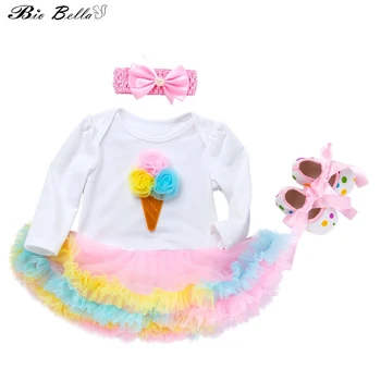 

Spring Autumn Baby Girls Clothes Set Birthday Party New Yellow Kids Infant Girls Clothing Set Tutu Dres+Shoes+Headband Outfits