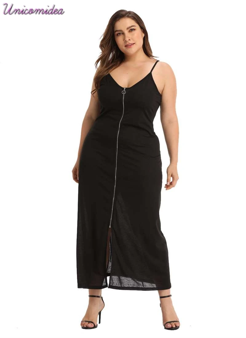 

Large Size 2019 Summer Ladies Plus Size Black Zipper Dress Womens Elegant Clothing Large Size Sleeveless Dress