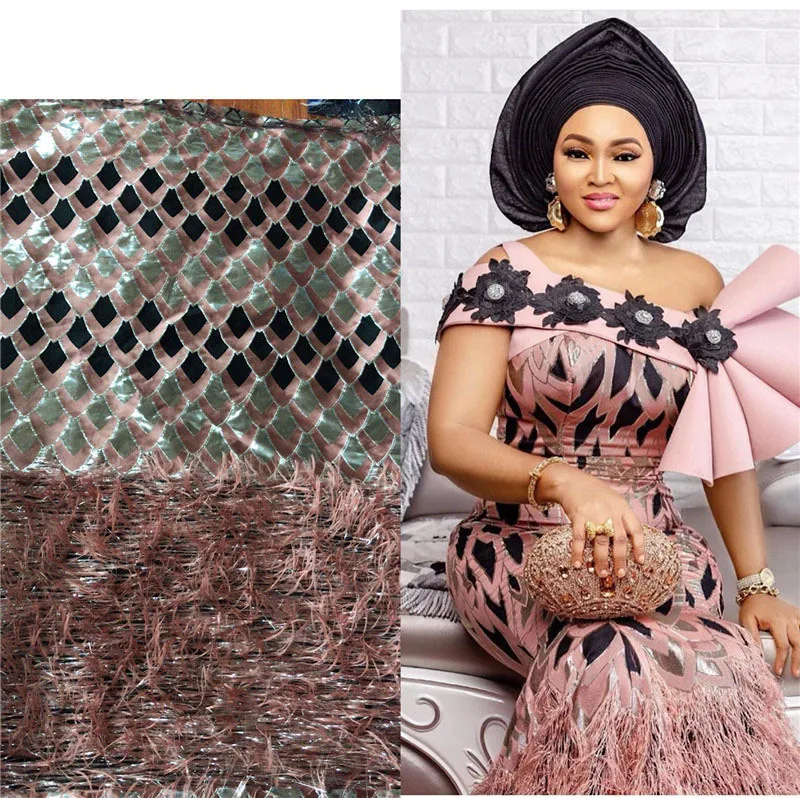 Африканское парчовое кружево, ткань с перьями и кисточками,, высокое качество, жадность, французский тюль, кружевная ткань для нигерийского вечернего платья