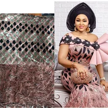 Африканское парчовое кружево, ткань с перьями и кисточками,, высокое качество, жадность, французский тюль, кружевная ткань для нигерийского вечернего платья