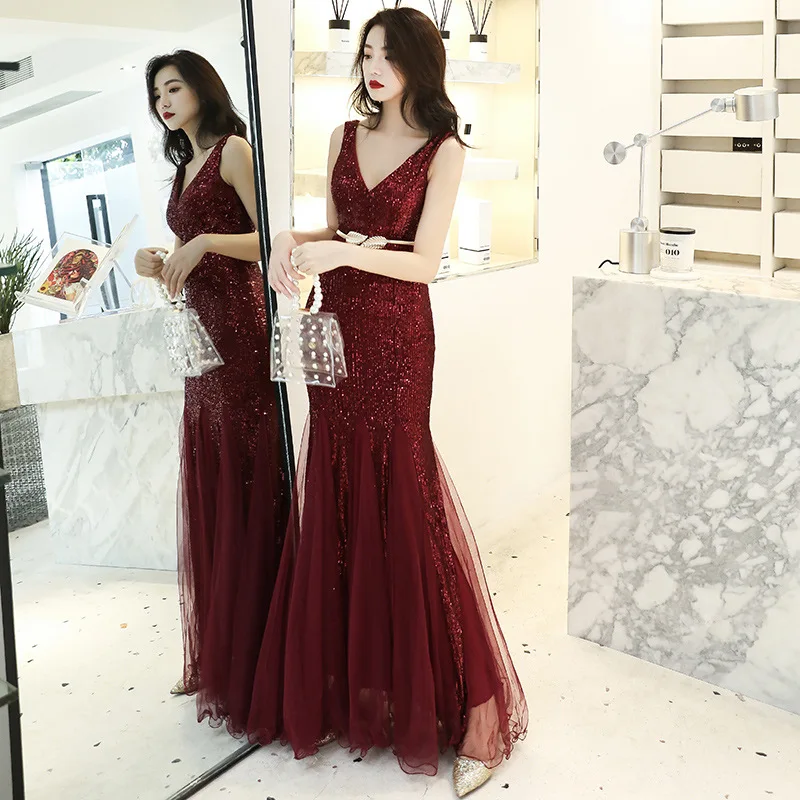 prom dresses sexy v-neck mermaid sequin prom dress long prom gown robe de soiree party dress