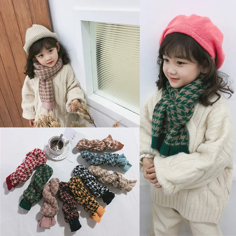 2019 knitted houndstooth Winter scarf for children cute muti-color scarves thickened collar boy girl |