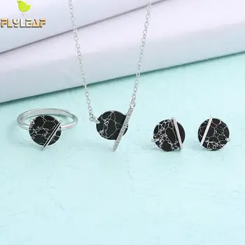 

Flyleaf 100% 925 Sterling Silver Earrings For Women Necklaces & Pendants High Quality Agate Party Open Ring Fine Jewelry Set