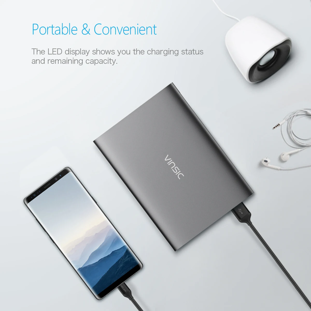 Type C Power Bank Vinsic 20000mAh Dual-port USB Smart Charging Battery Pack USB C Portable Charger for Samsung