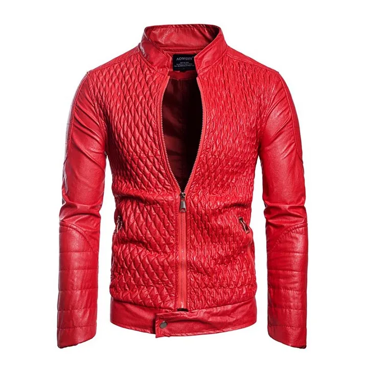 Mcikkny мужские Куртки из искусственной кожи, пальто для мотоцикла из искусственной кожи, тонкие куртки, верхняя одежда для мужчин, уличная одежда - Цвет: red
