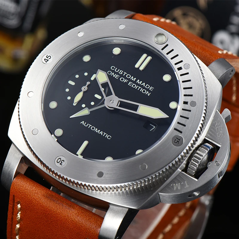 

GMT Watch Men Automatic Movement 47mm Stainless Steel Case Leather Strap Luminous Back Cover Display Luxury Brand Watch