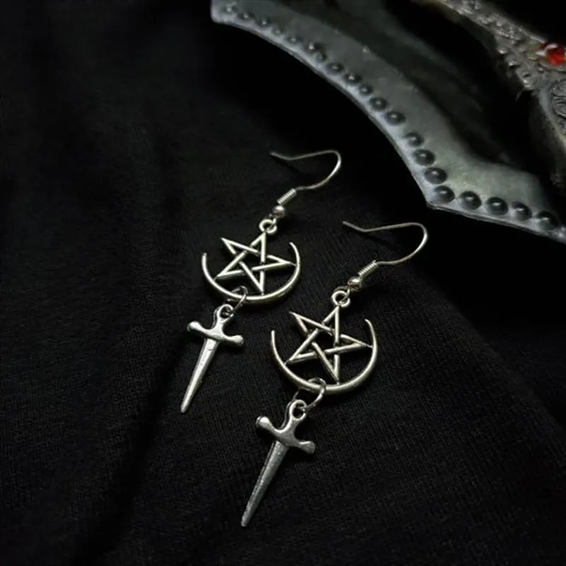 Lunar Ritual Dagger Pentagram Earrings Satanic Gothic Witch Jewellery 2020 NEW Women Novelty Gift Beautiful Delicacy | Украшения и