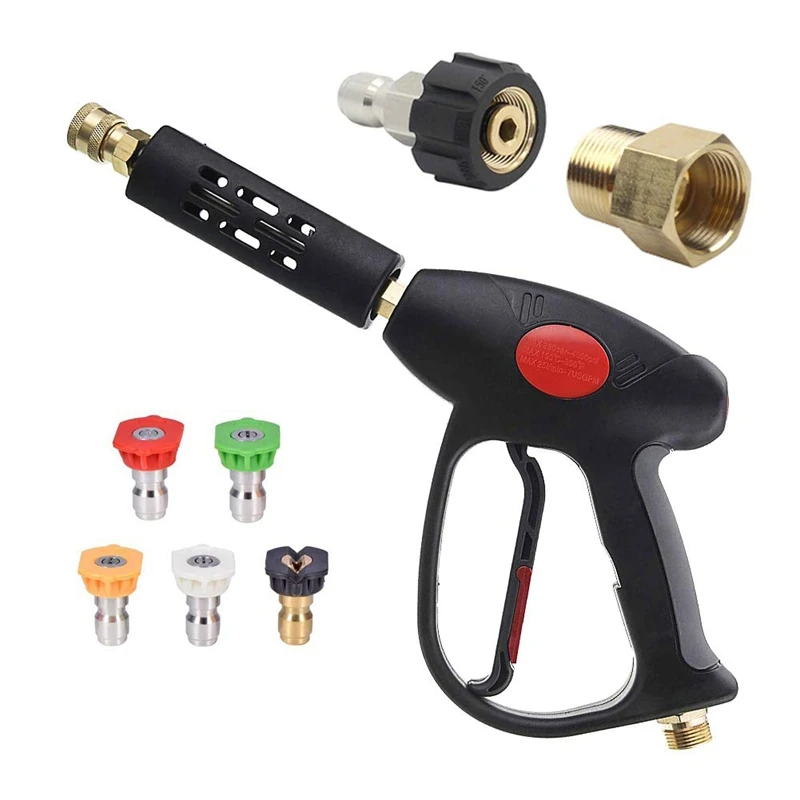 

Short Pressure Washer Gun Set,M22 14Mm Swivel to 15Mm Coupler & 3/8 Inch Quick Plug with 5 Connect Nozzles for Honda Excell Troy