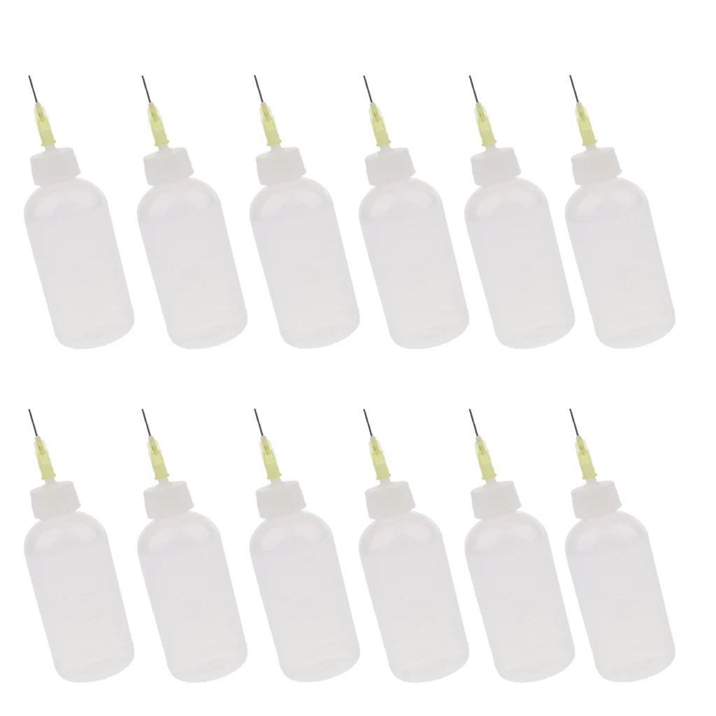 12 Pack 50ml Glue Oil Applicator Bottle Clear Precision Tip Quilling Bottles