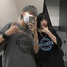 Camiseta de verano para hombre wome, tops retro oscuros que combinan con todo, Camiseta holgada con estampado de letras, cuello redondo, camiseta de manga corta para pareja, camiseta de gran tamaño chic