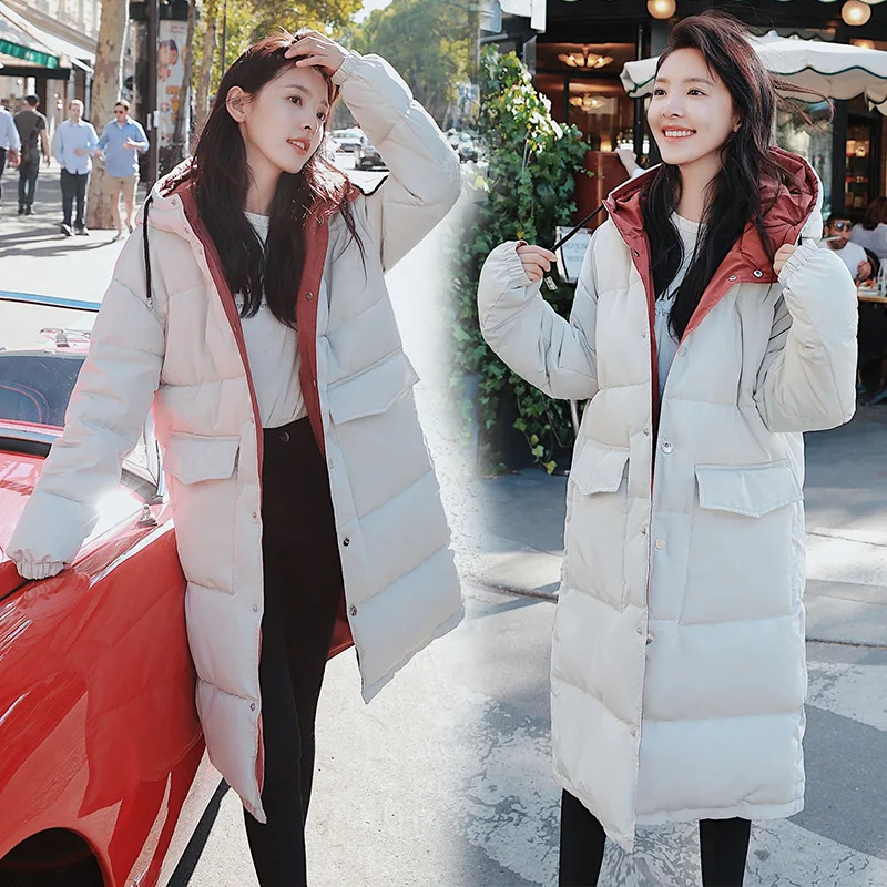 

Reversible Cotton Coat Women's Mid-length 2019 Winter New Style Simple Long Cotton-padded Clothes Long over-the-Knee INS down Co