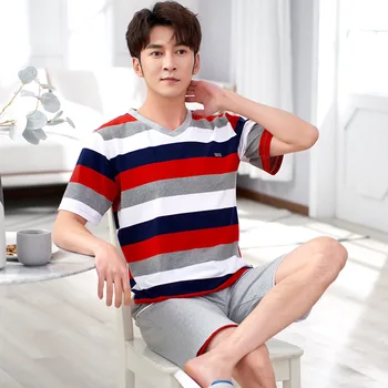 

Cotton Shorts Pajamas Set Men's Summer Short-sleeved T-shirt with Shorts Casual Loose Style Men's Home Pyjamas Men Clothes 2020