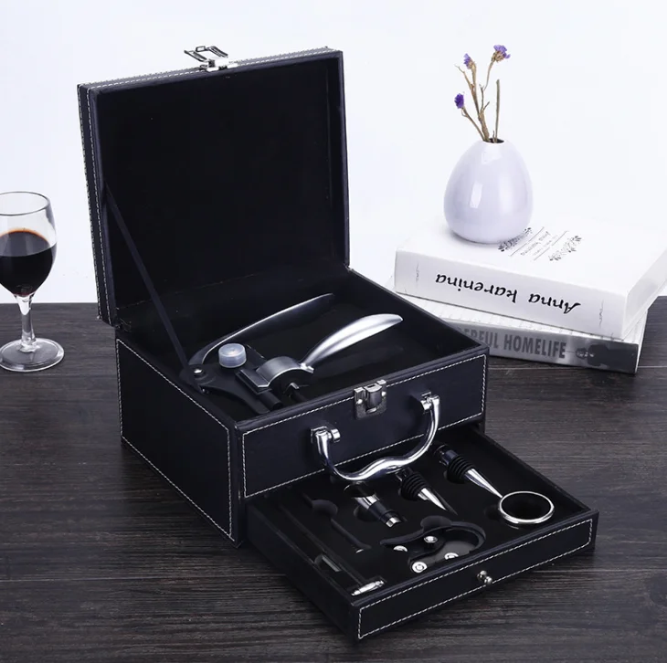 

Professional Multi-function Screw Corkscrew Wine opener Stopper Pourer Set in Box Wooden Case Bottle Opener Suit As Gift LF741