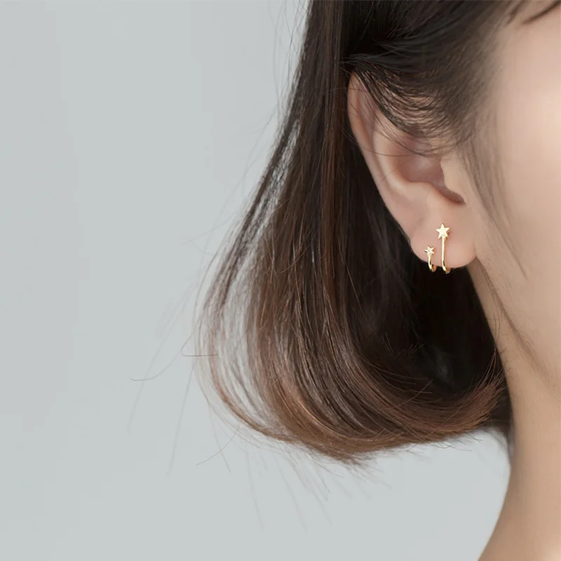 925 Sterling Silver Star Stud Earrings for Women Girls Simple Ear Studs Fashion Earring Minimalist Jewelry Best Friends Gift | Украшения и