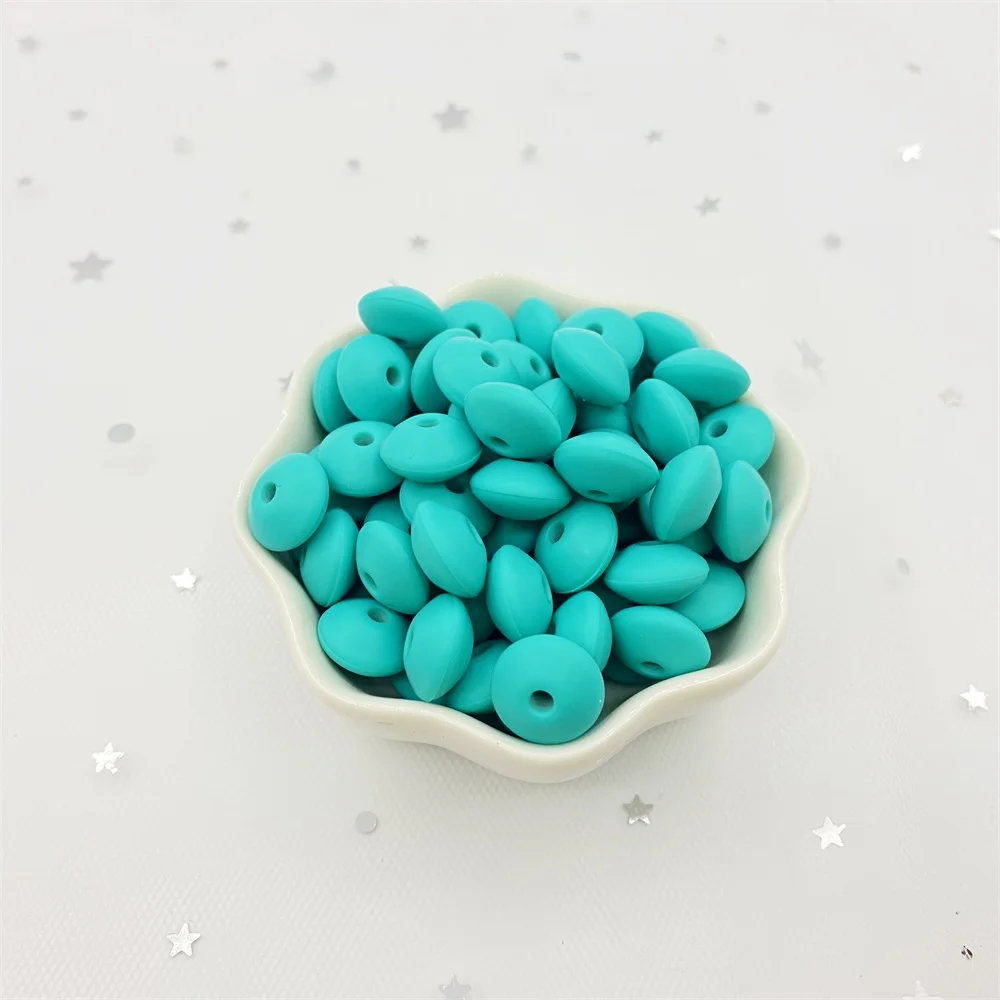 100 개 12mm 렌즈 콩 실리콘 비즈 젖니 목걸이  Teether 장난감 액세서리 실리콘 젖꼭지 체인 비즈 DIY 완구