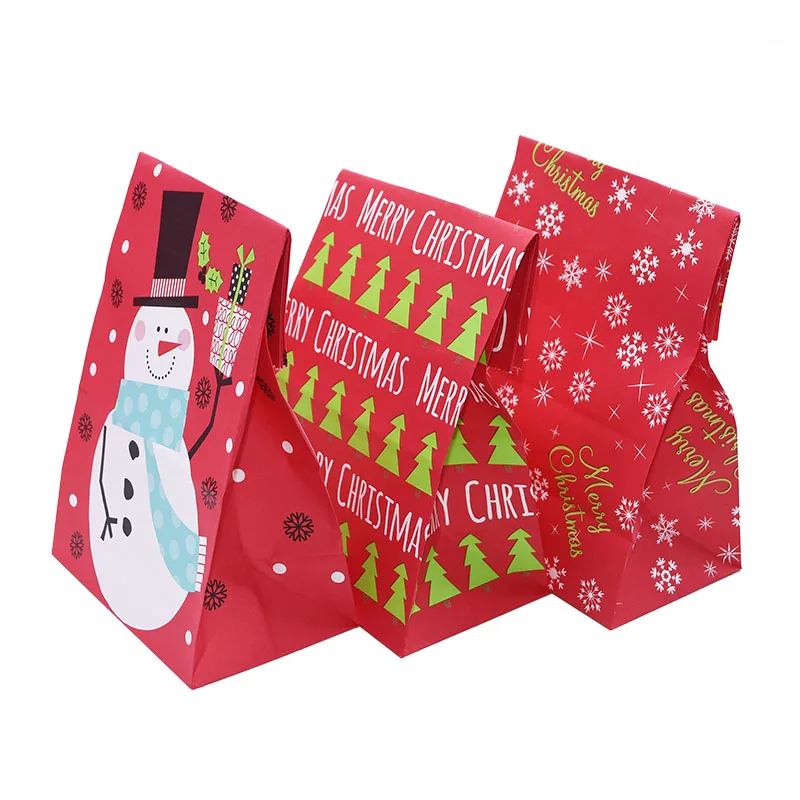 5/10pcs Christmas Snowflake Kraft Paper Bag Snowman Christmas Tree Red Food Packing Bags For New Year Xmas Party Kids Gift Bags