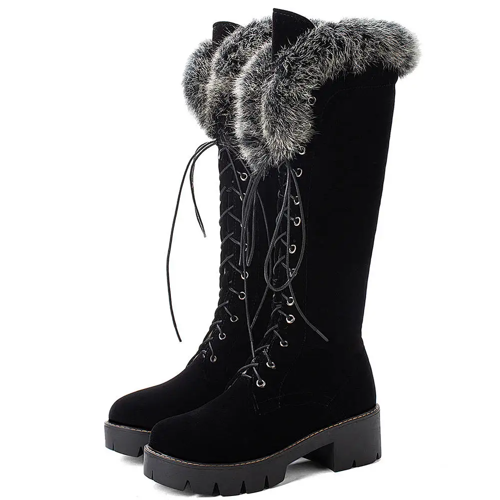 Skup Karinluna dropship 2019 duży rozmiar 43 zimowe ciepłe futrzane buty kobieta buty śnieżne kobiety sznurowadła buty do kolan buty damskie