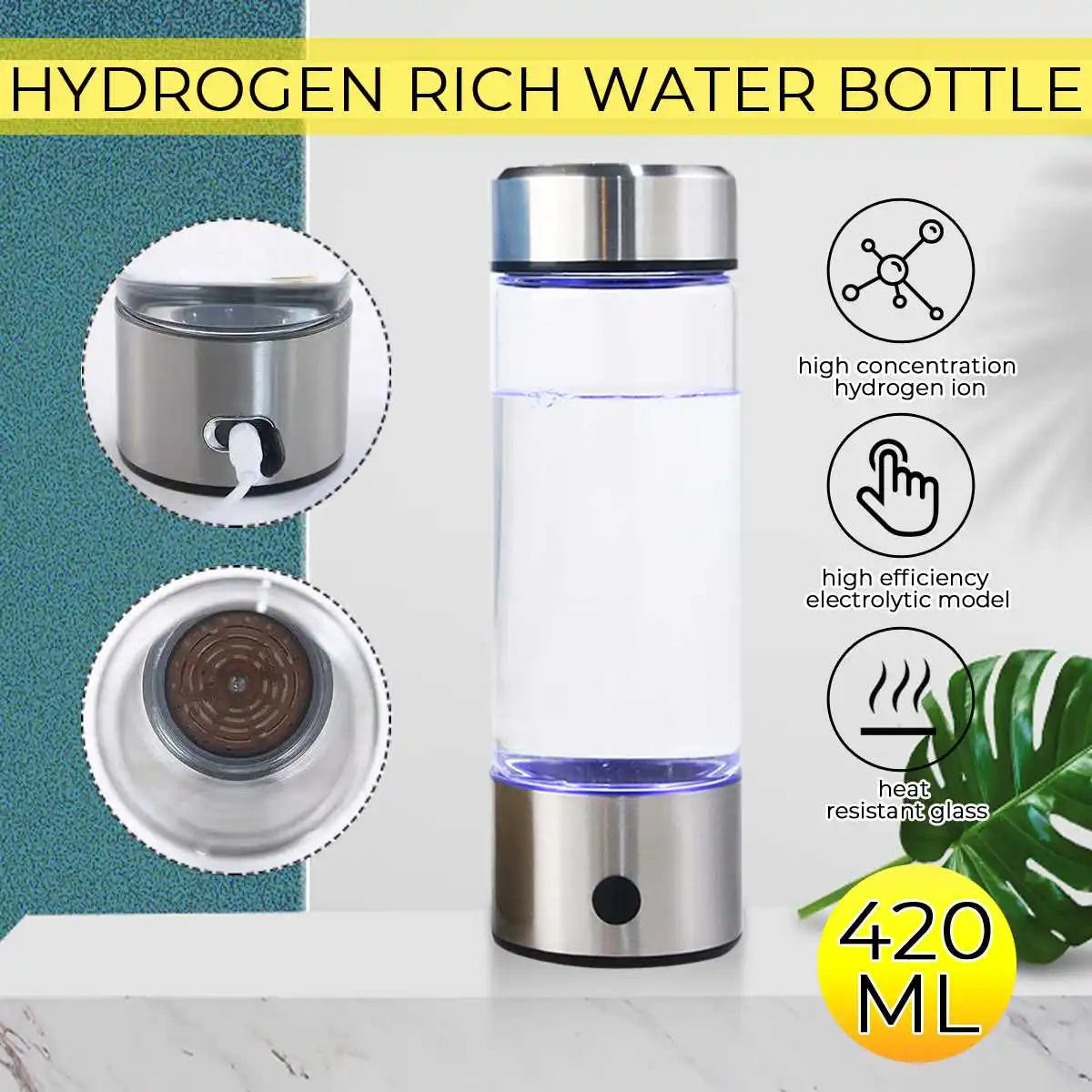 

420ML Portable Hydrogens Water Generator Alkaline Maker USB Rechargeable for Pure Hydrogen-rich Water Bottle Filter Electrolysis