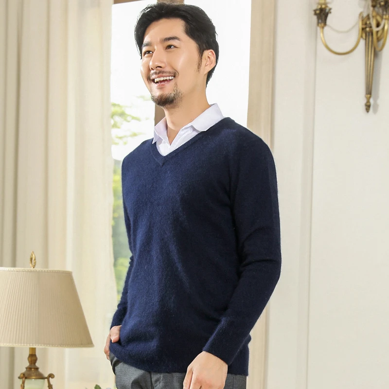 Осенний мужской вязаный пуловер кашемировый свитер Повседневная Деловая верхняя одежда с v-образным вырезом свободные свитера брендовая одежда больших размеров