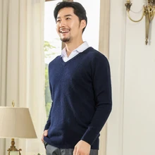 Осенний мужской вязаный пуловер кашемировый свитер Повседневная Деловая верхняя одежда с v-образным вырезом свободные свитера брендовая одежда больших размеров