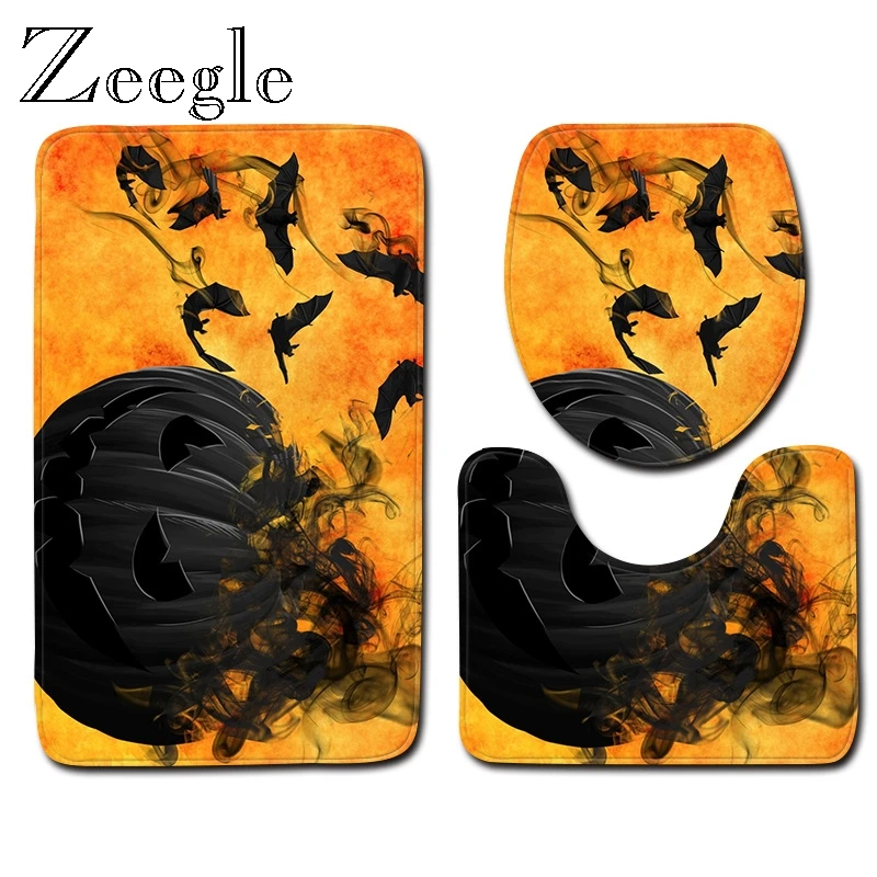 Zeegle/Набор ковриков для ванной на Хэллоуин, коврик для ванной, коврик для туалета, коврик для ног из полиэстера, коврик для дома, коврик для туалета, нескользящий коврик для душа, современный ковер