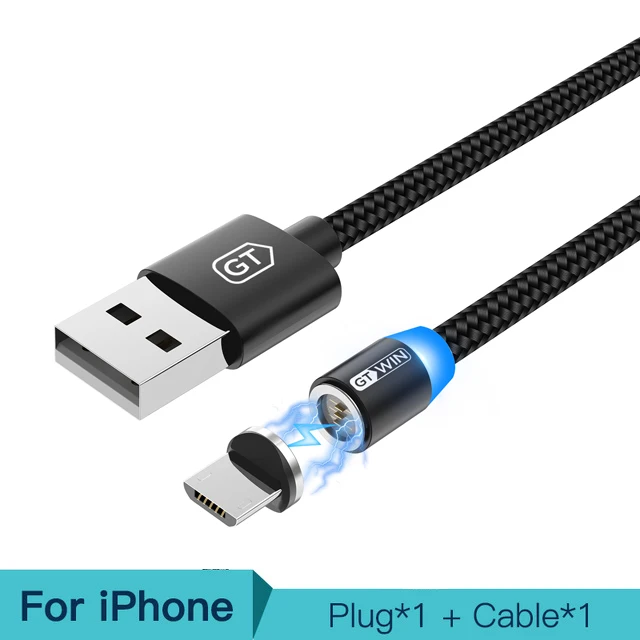 Black For iPhone Магнитный Micro USB кабель с разъемом типа C для быстрой зарядки GTWIN 3A для iPhone samsung Xiaomi Redmi - Цвет: Black For iPhone